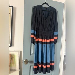 Anthropologie CurtentAir Navy Dress with Blue and Coral Stripe Accents